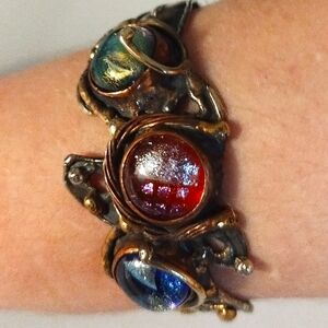 Hard to Find/Gorgeous Murano Glass Gold Plate over Sterling Silver cuff bracelet